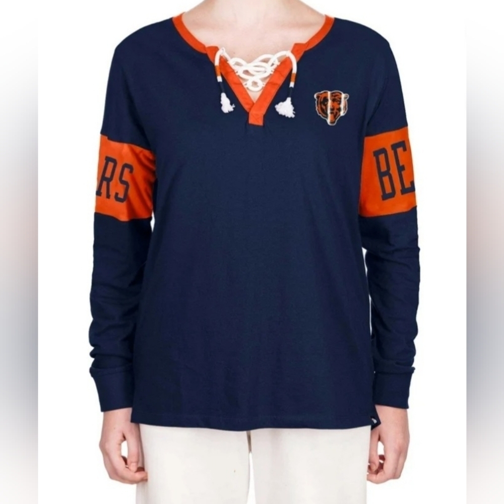 NFL TEAM APPAREL CHICAGO BEARS LACE-UP NOTCH NECK LONG SLEEVE T-SHIRT. SZ 1X.